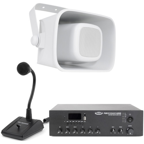 Small Stadium Sound System with Horn Speaker, Bluetooth Mixer Amp and Paging Mic